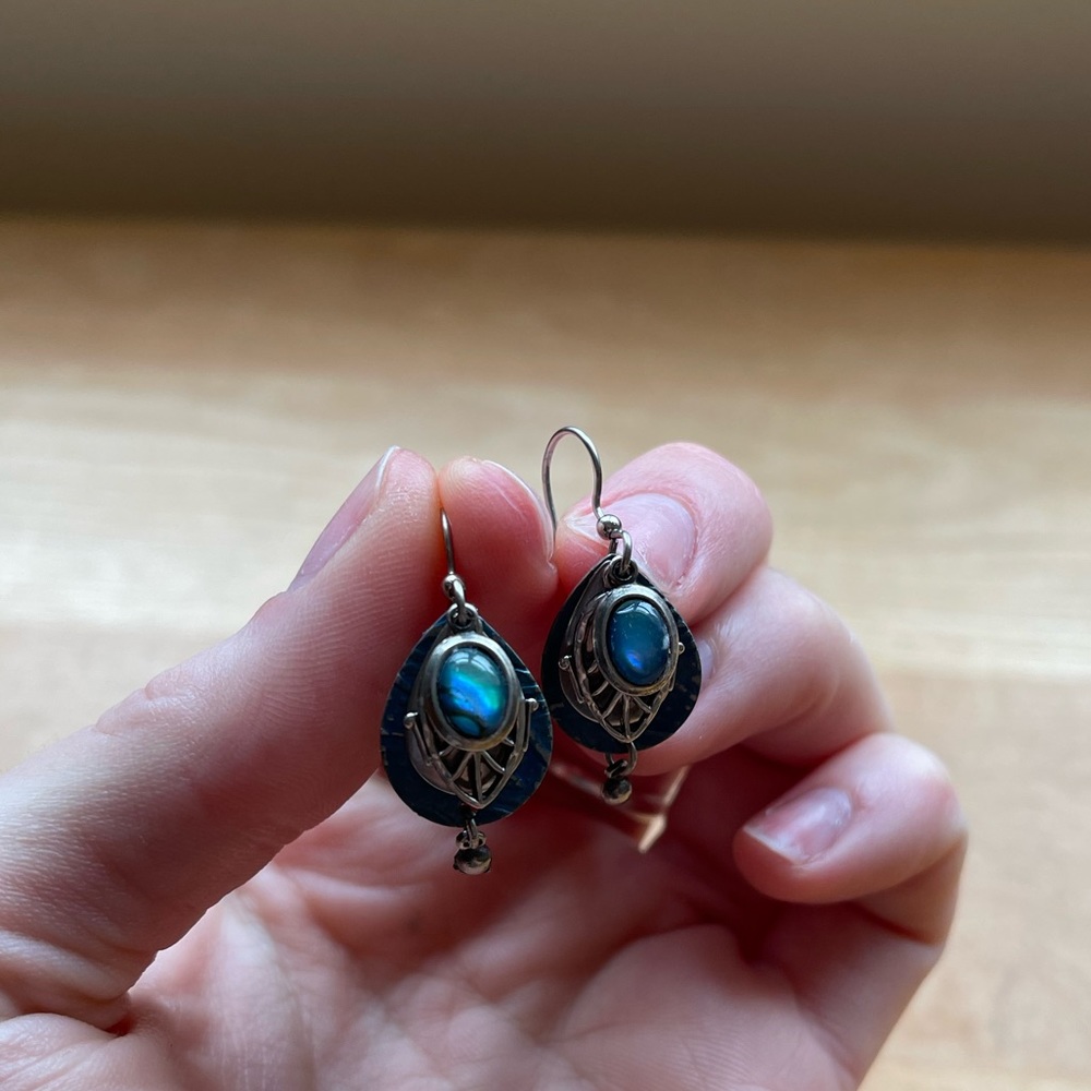 TURQUOISE OPAL STERLING SILVER DANGLING EARRINGS